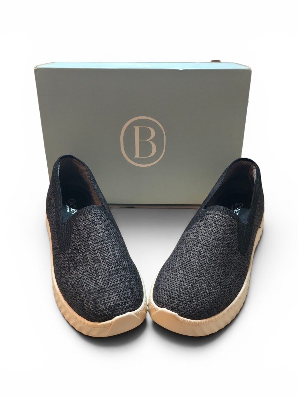Life Stride Black Slip-On Athletic Shoes with Cream Sole